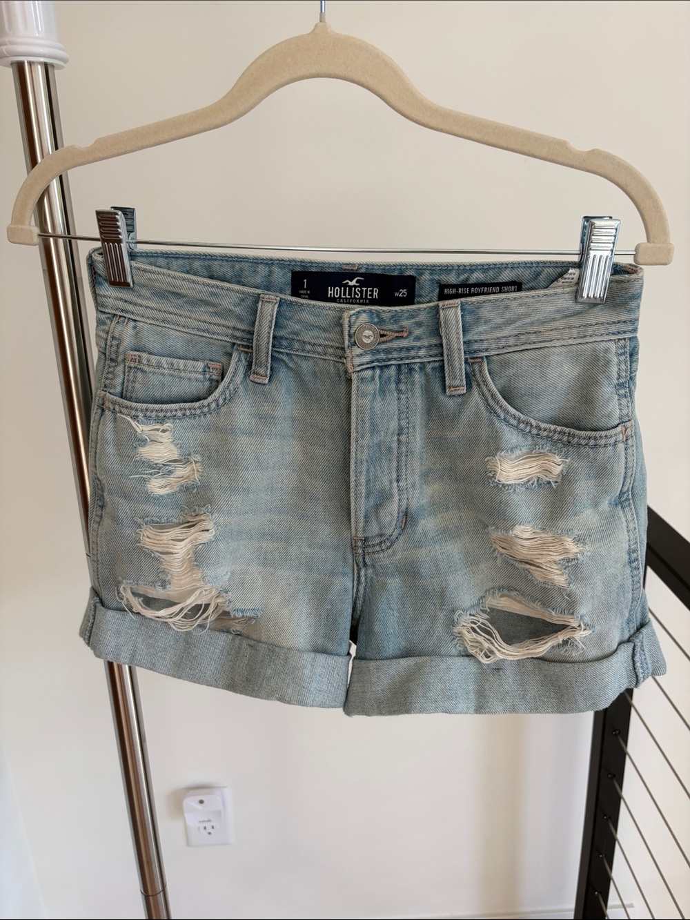 Hollister Light Wash Distressed Denim Jean Shorts